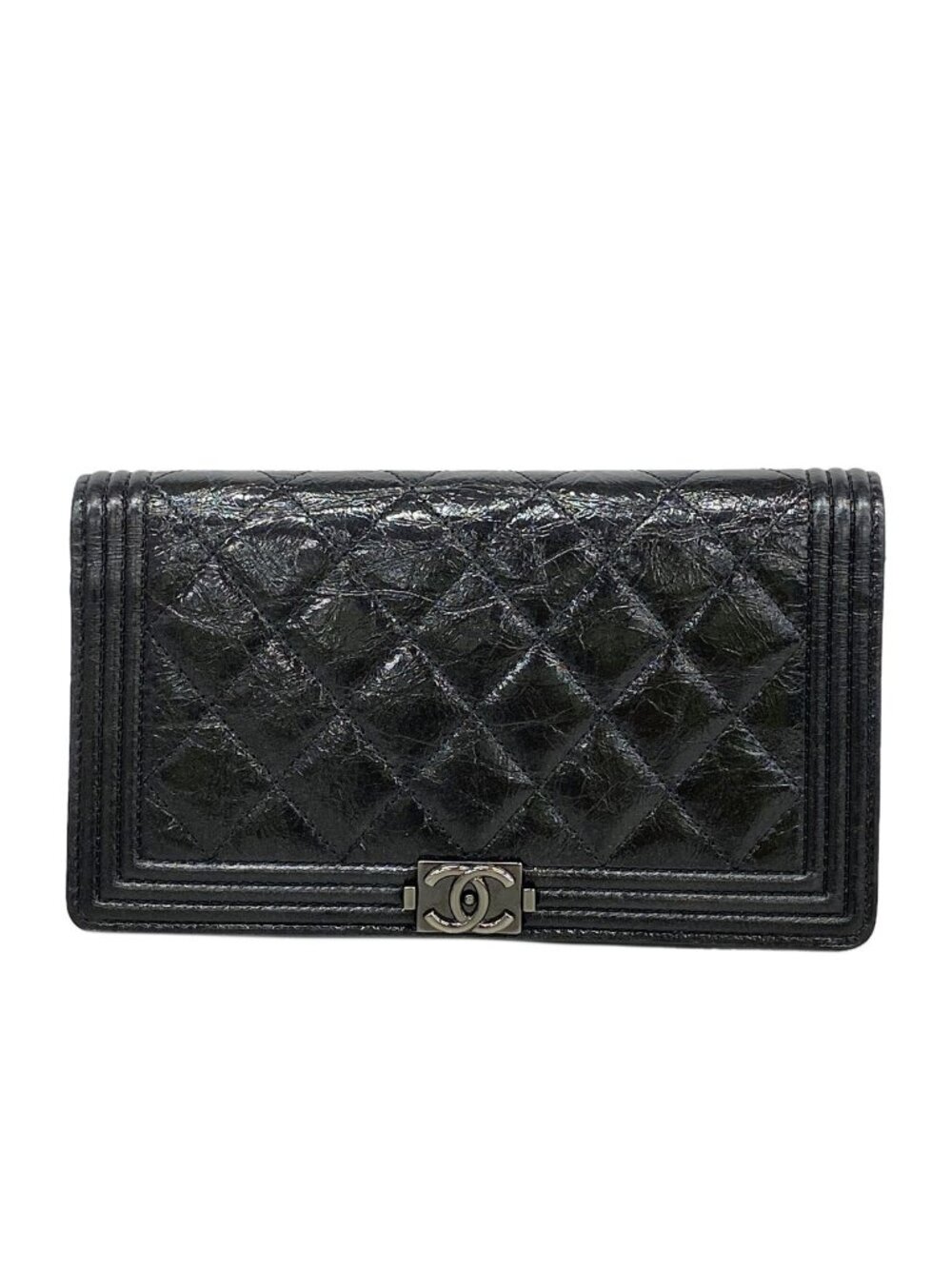 Chanel Wallet Boy Leather Black Silver